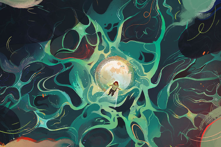 Illustration of a person floating on water