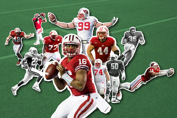 A collage of Badger football players.